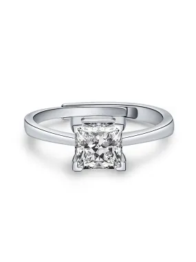 Bague Carrée Simple Zircon en Argent Sterling 925