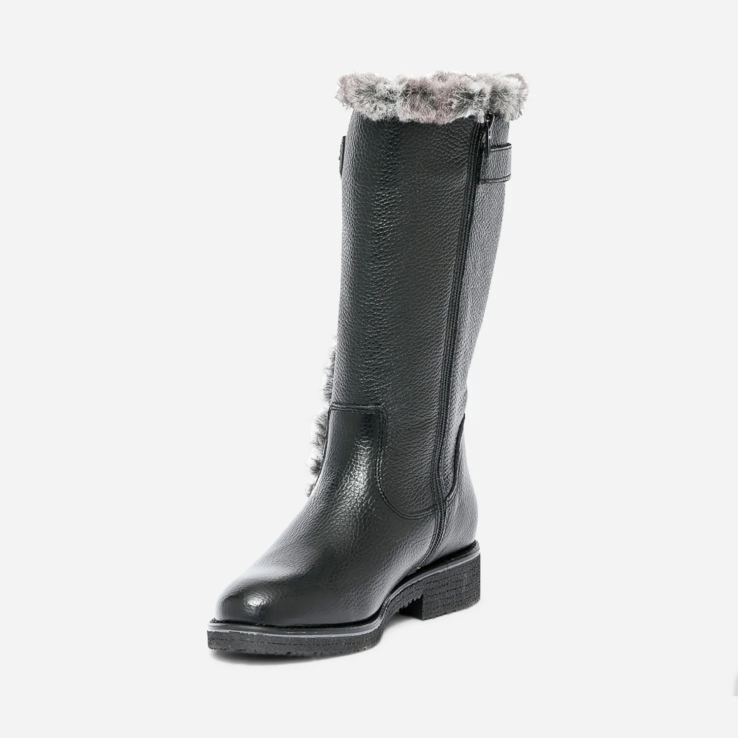 Botte noire en cuir fourré - Bottes Femme | ERAM