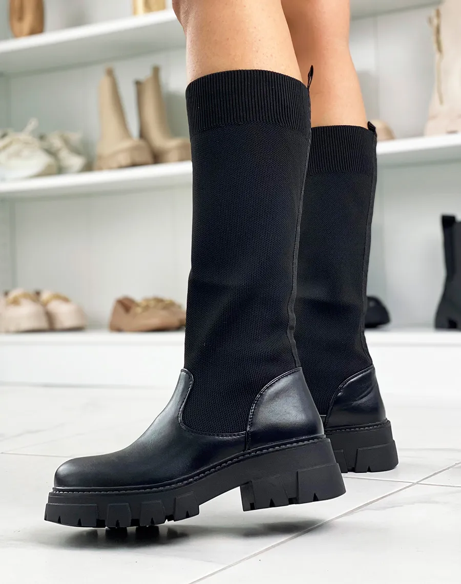 Bottes noires effet chaussette style chelsea à semelle crantée