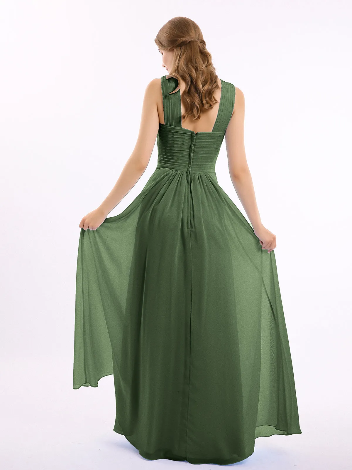 Bretelles Croisées Mousseline Robe avec Taille Empire Olive Verte