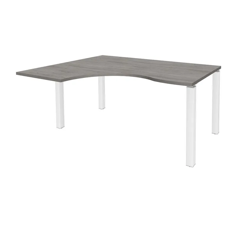 Bureau compact EXPRIM - L180 cm - Retour gauche - Plateau imitation Chêne gris - Pieds blanc (Pieds de renfort obligatoire à raj