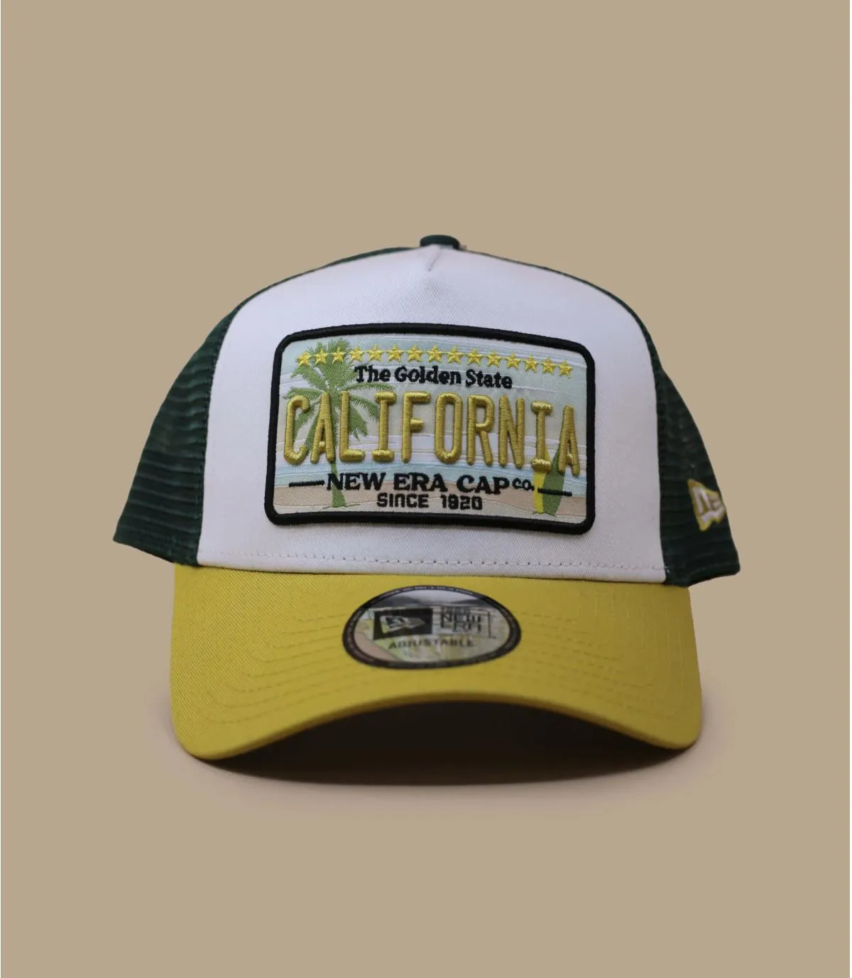 Casquette trucker California jaune vert - Casquette Trucker Patch California celadon dark green New Era : Headict