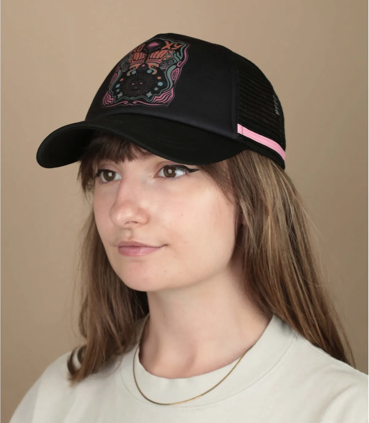 Casquette trucker femme gris et rose - Casquette Trucker Dig This Anthracite Roxy : Headict