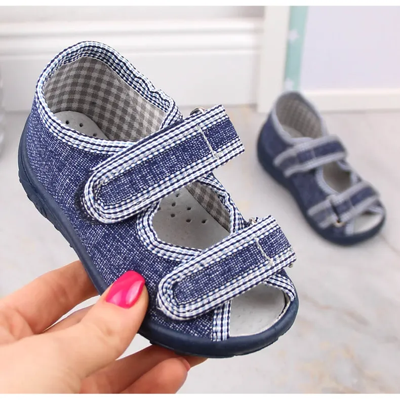 Chaussons garçons sandales home bleu marine et gris Nazo