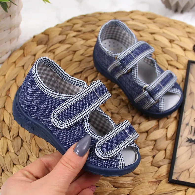 Chaussons garçons sandales home bleu marine et gris Nazo