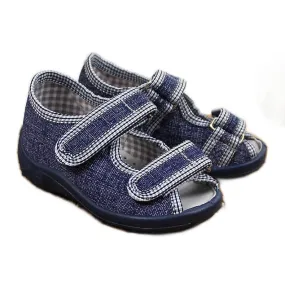 Chaussons garçons sandales home bleu marine et gris Nazo