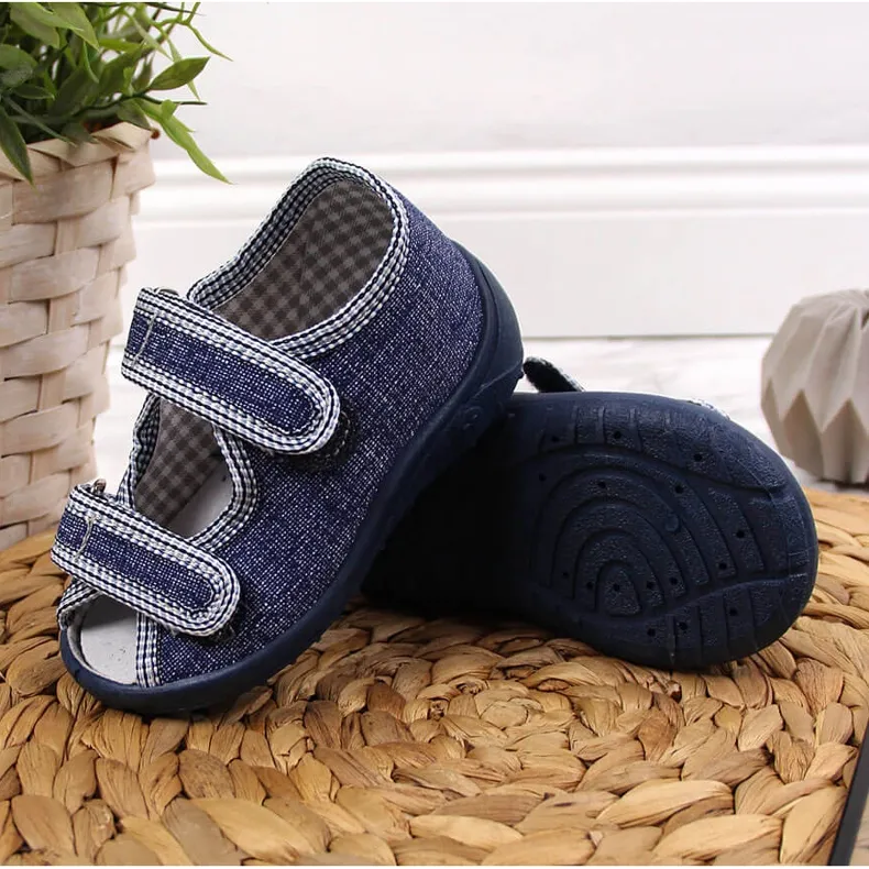 Chaussons garçons sandales home bleu marine et gris Nazo