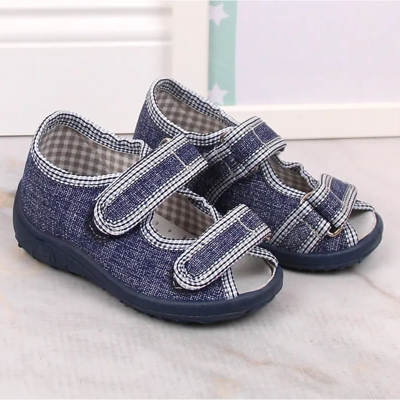 Chaussons garçons sandales home bleu marine et gris Nazo