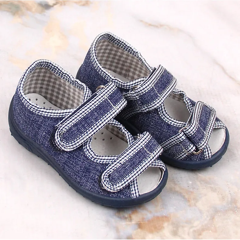 Chaussons garçons sandales home bleu marine et gris Nazo