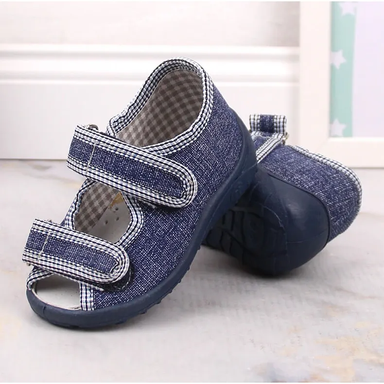 Chaussons garçons sandales home bleu marine et gris Nazo