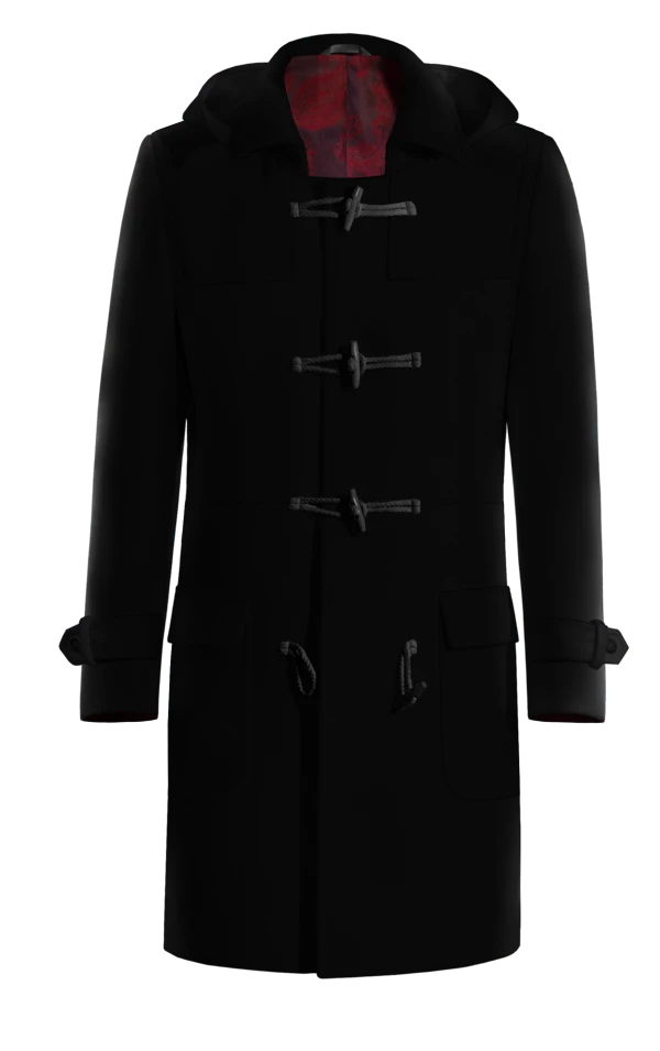 Duffle coat long noire avec coudières