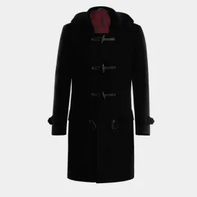 Duffle coat long noire avec coudières