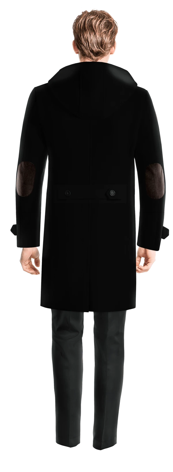 Duffle coat long noire avec coudières