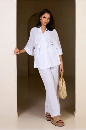 Ensemble 2 pièces kimono + pantalon blanc