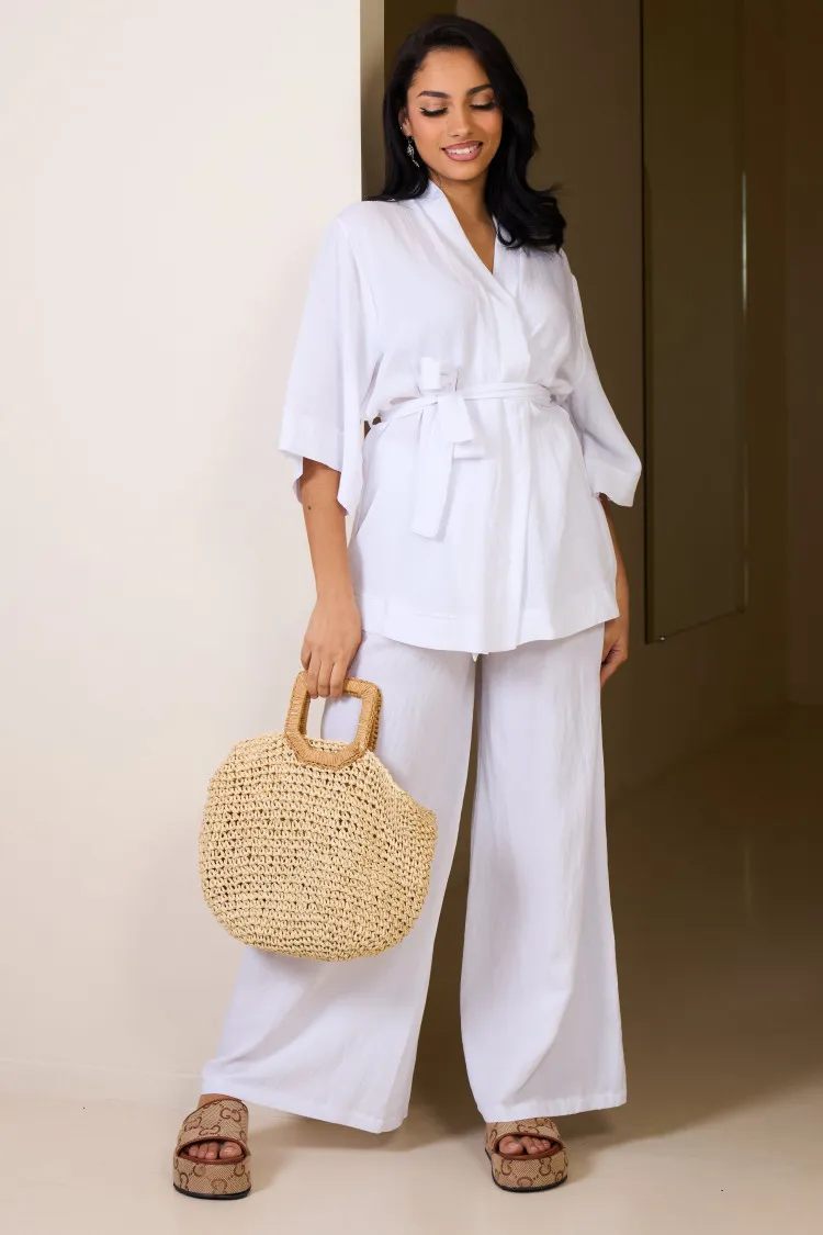 Ensemble 2 pièces kimono + pantalon blanc