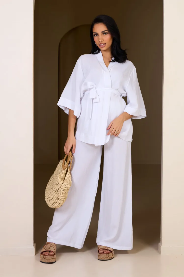 Ensemble 2 pièces kimono + pantalon blanc