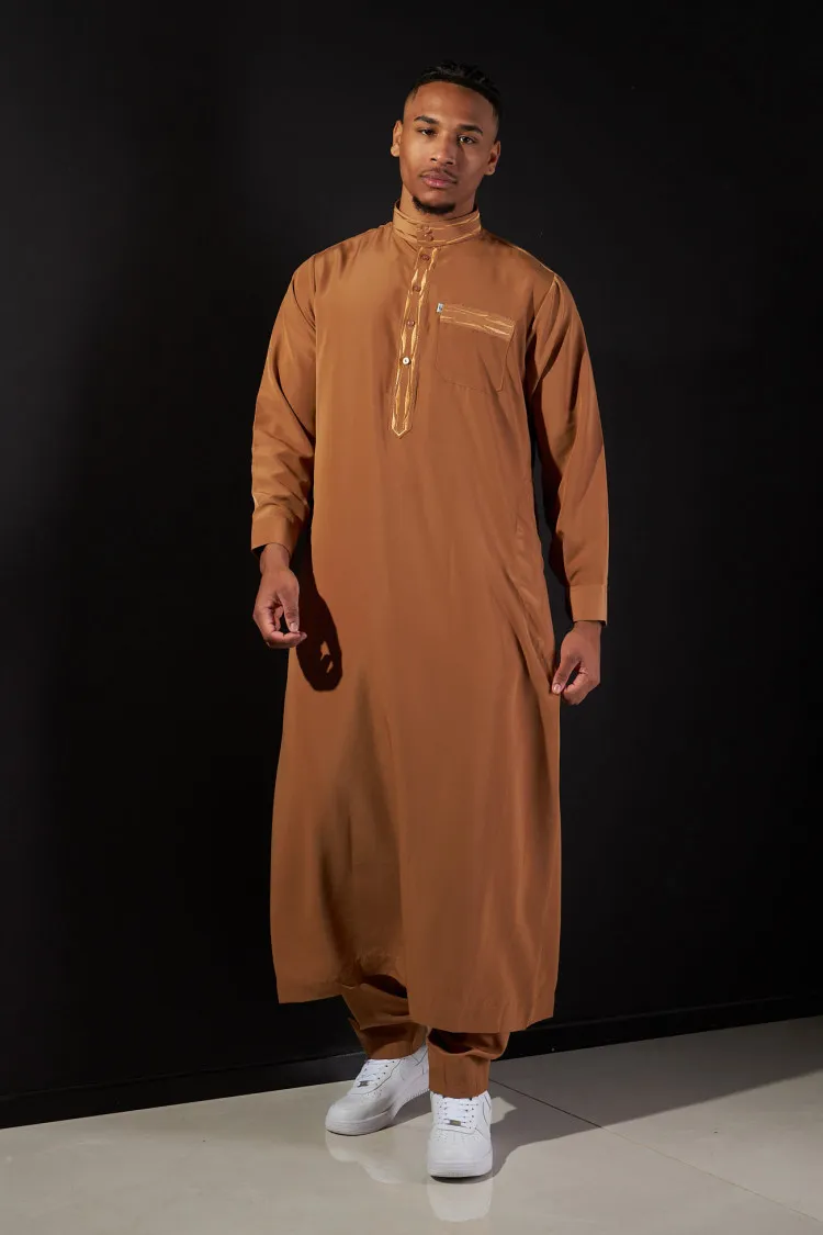 Ensemble 2 pièces qamis + pantalon camel