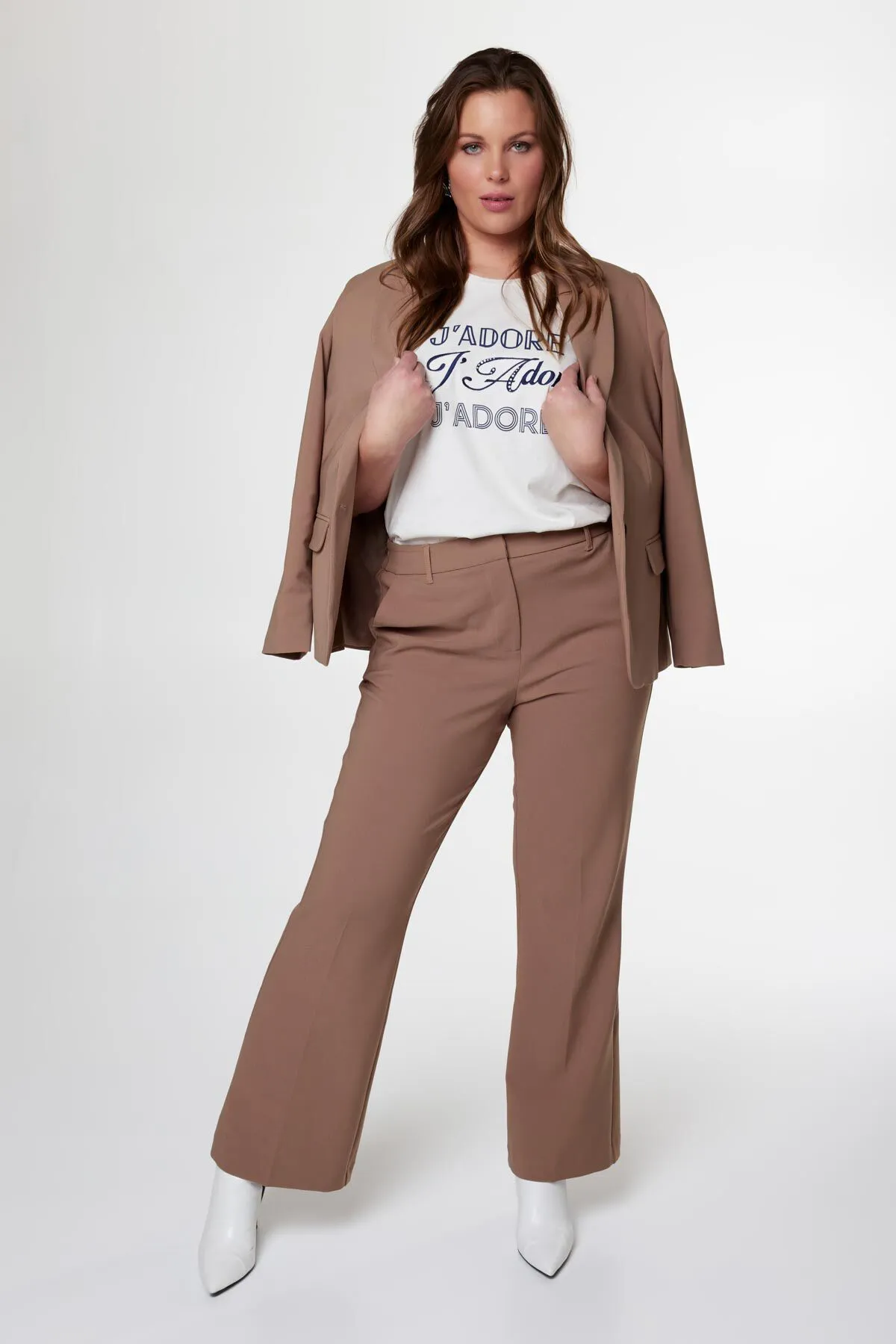 Femmes Pantalon à jambes évasées camel | MS Mode