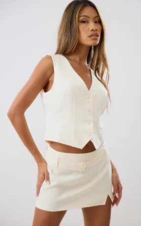 Gilet de tailleur crème tissé à épaules carrées