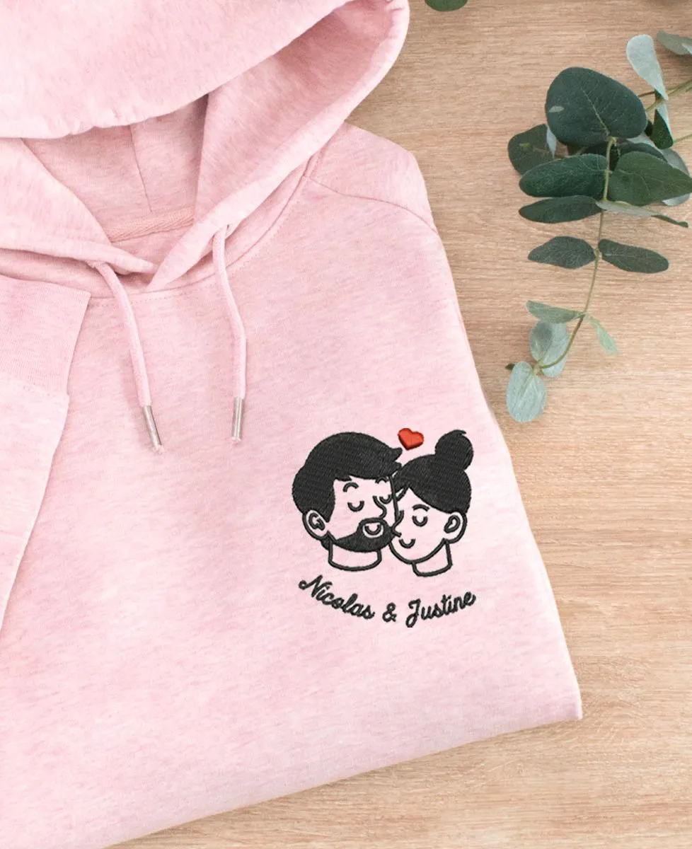 Hoodie femme Couple amoureux brodé personnalisé