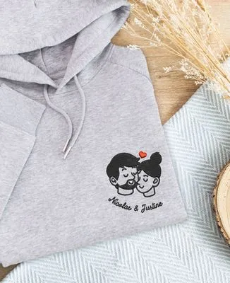 Hoodie femme Couple amoureux brodé personnalisé