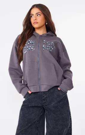 Hoodie gris anthracite à zip et slogan Ethereal Energy