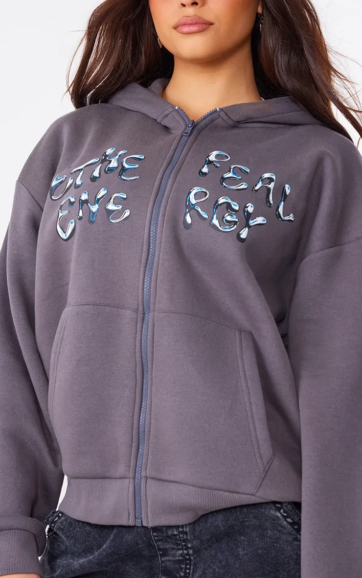 Hoodie gris anthracite à zip et slogan Ethereal Energy