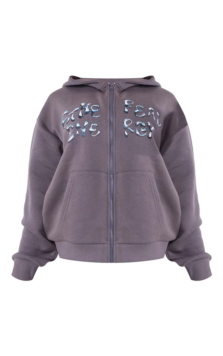 Hoodie gris anthracite à zip et slogan Ethereal Energy