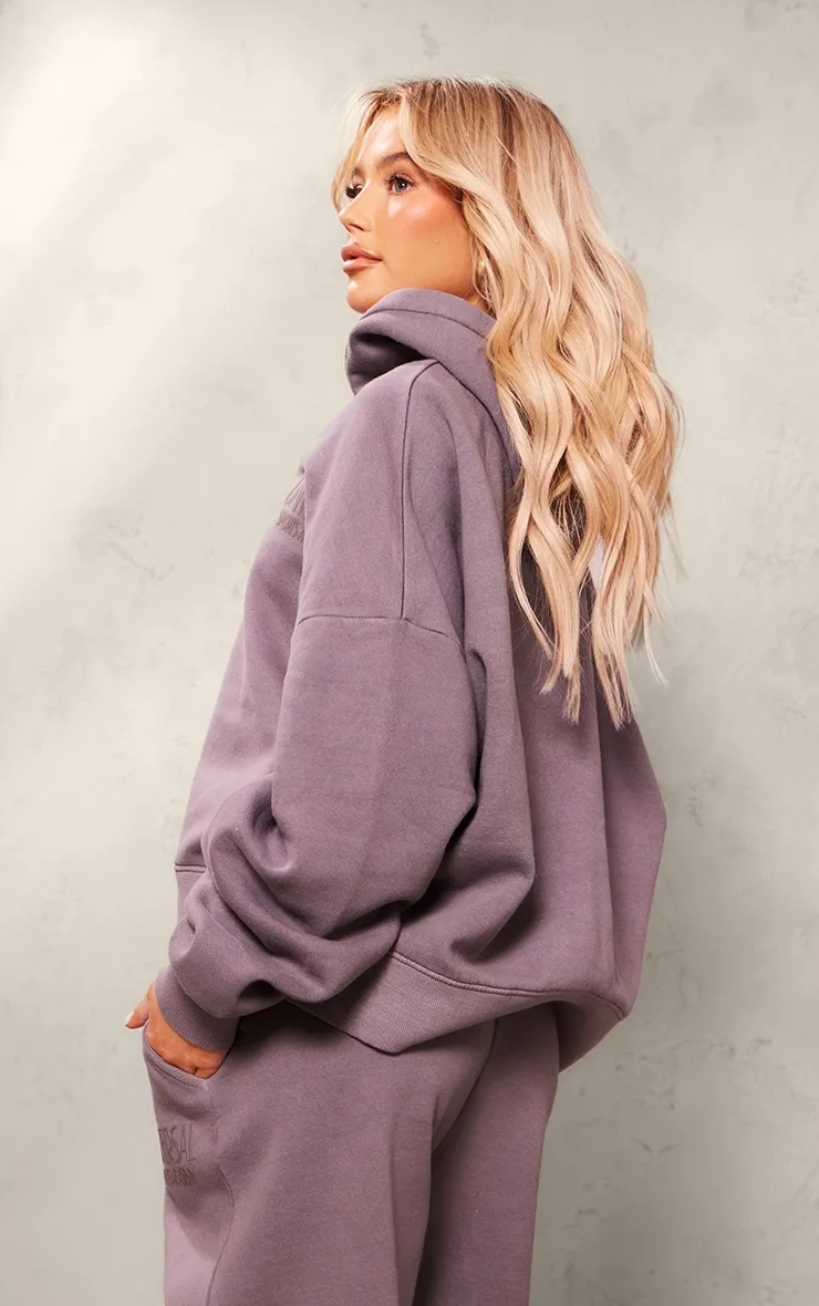 Hoodie imprimé gris foncé délavé à épaules carrées et zip