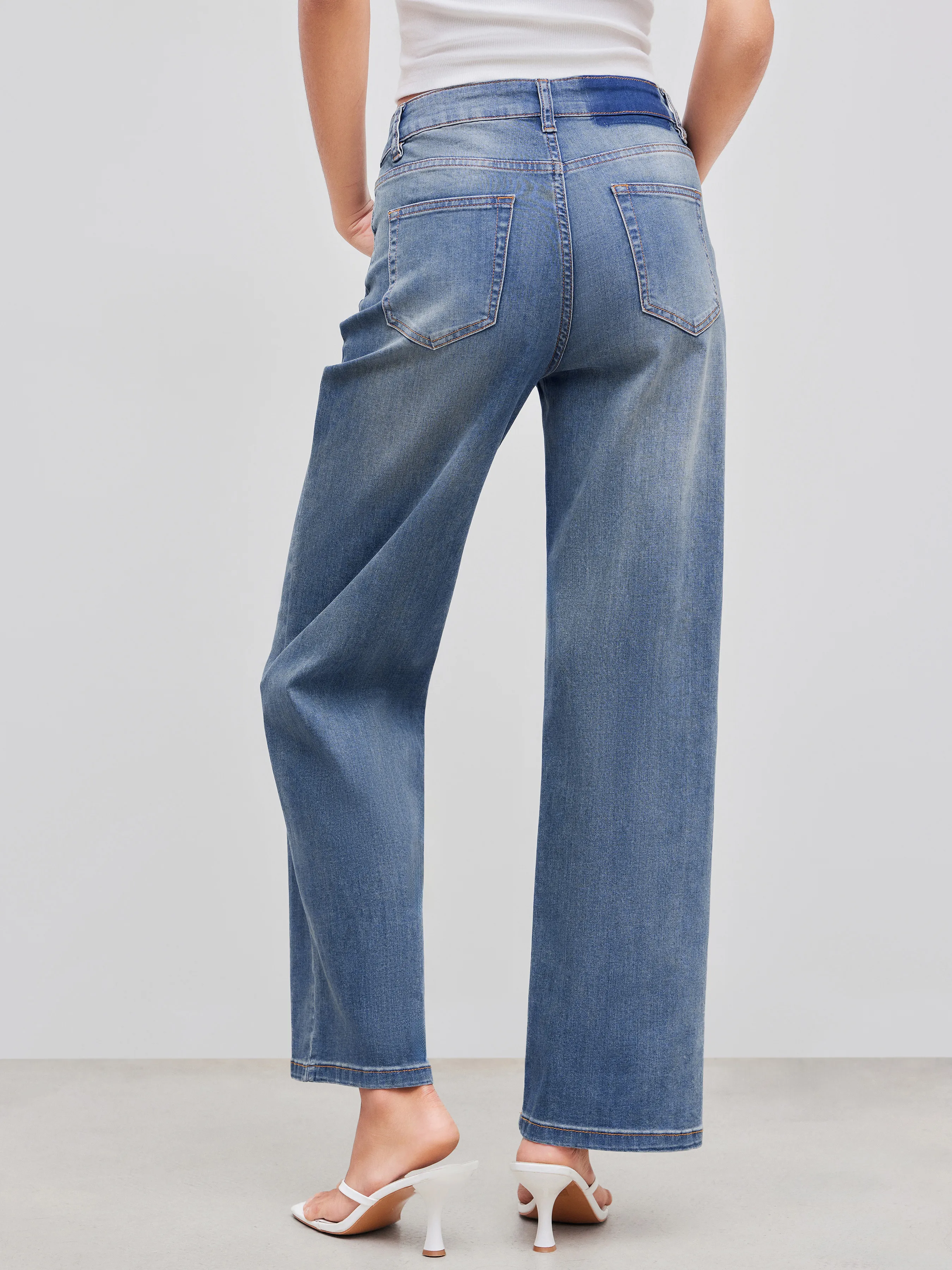 Jeans droits unis taille mi-haute en denim