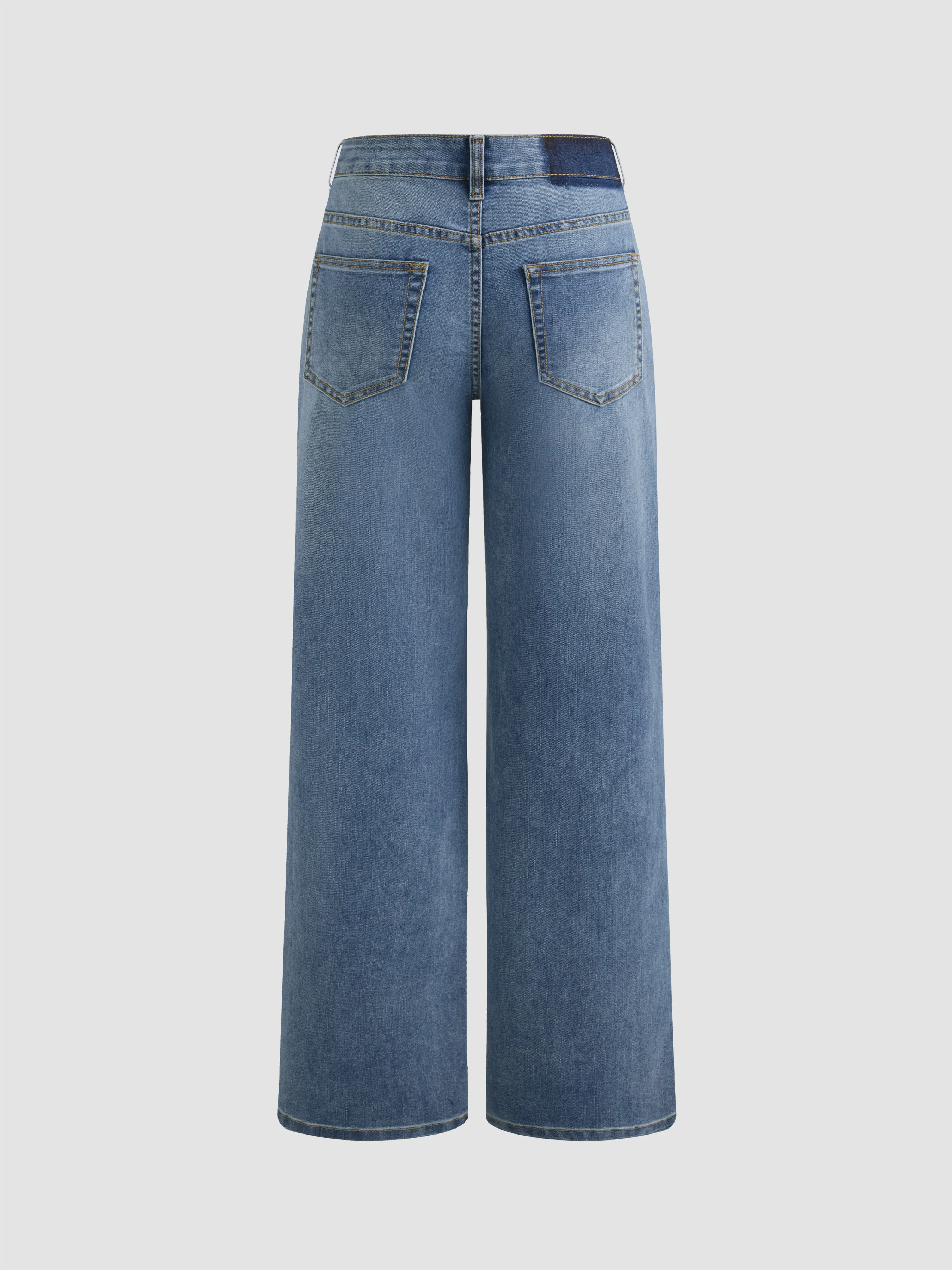 Jeans droits unis taille mi-haute en denim