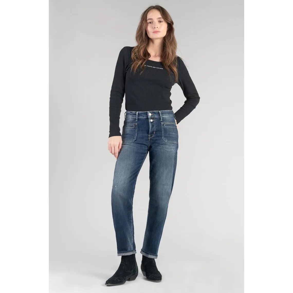 Jeans mom 400/18, 7/8ème bleu en coton Tess | 3 Suisses