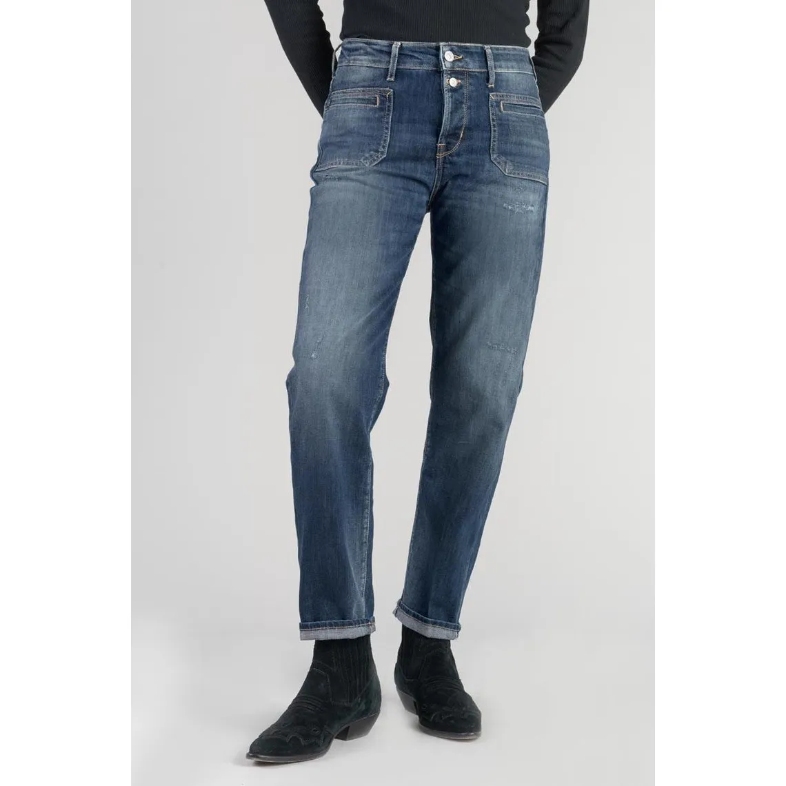 Jeans mom 400/18, 7/8ème bleu en coton Tess | 3 Suisses