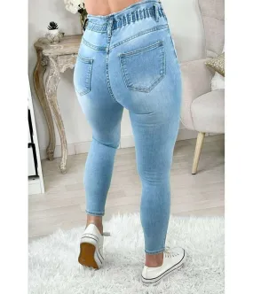 Mon Jeans light blue taille haute "two buttons"