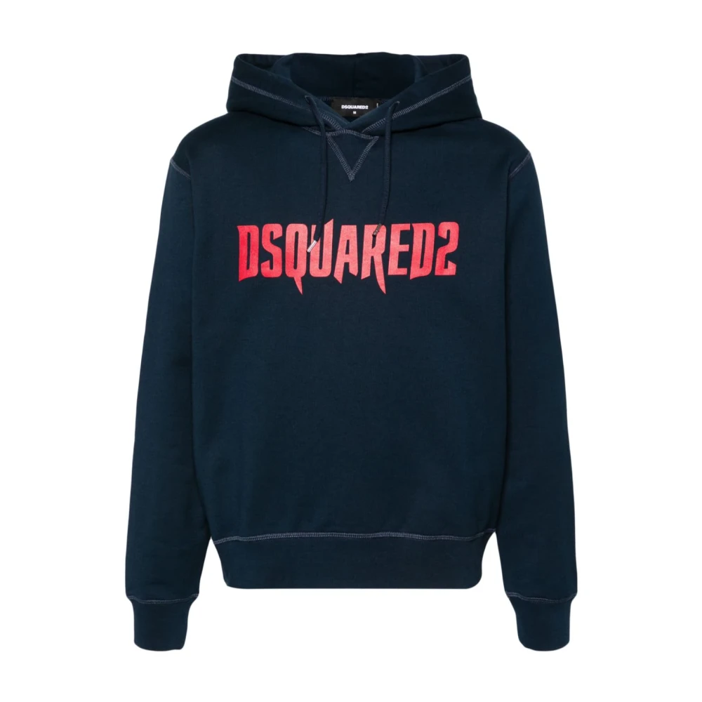 Navy Blue Logo Print Hoodie