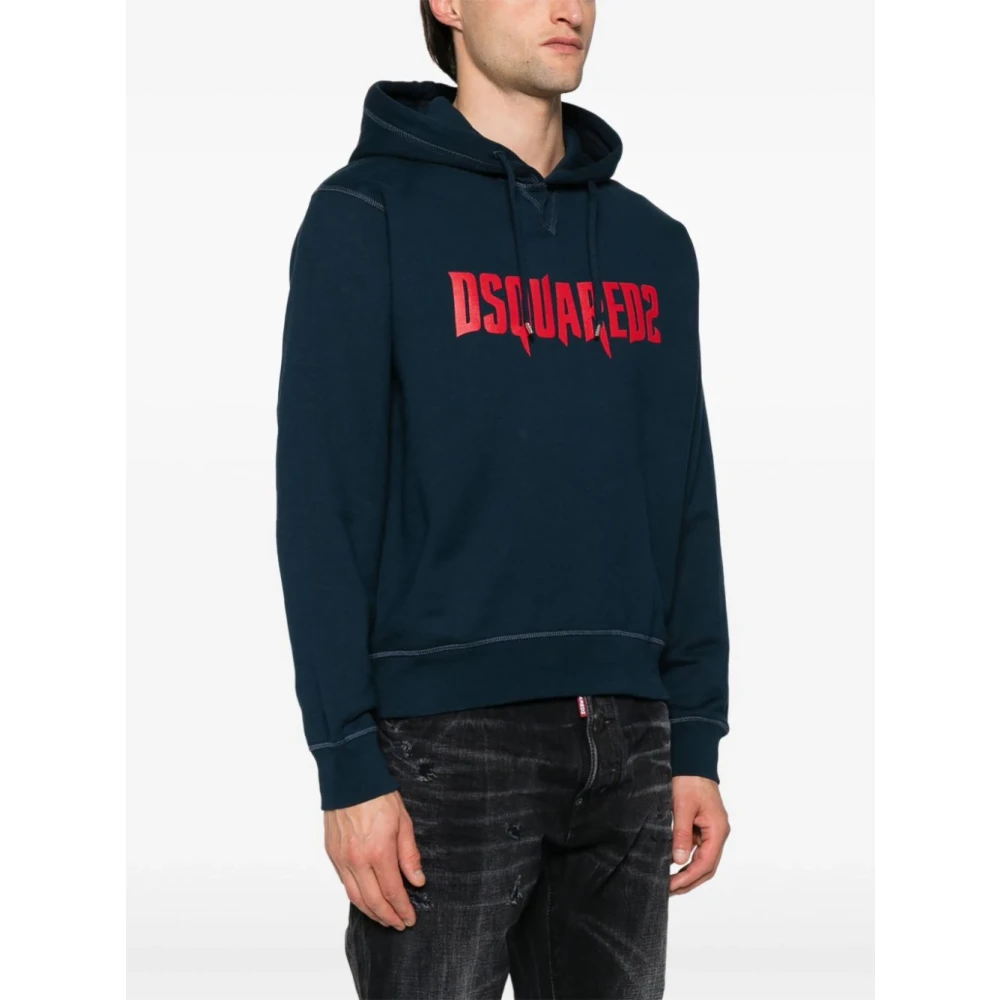 Navy Blue Logo Print Hoodie