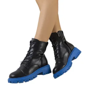 PA1 Bottes noires sur une semelle Rukit bleue le noir