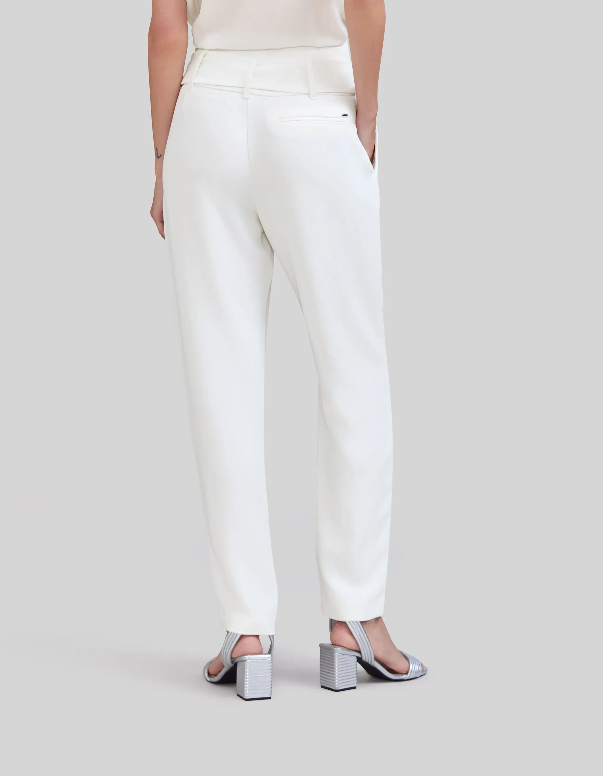 Pantalon blanc recyclé taille haute ceinturée Femme