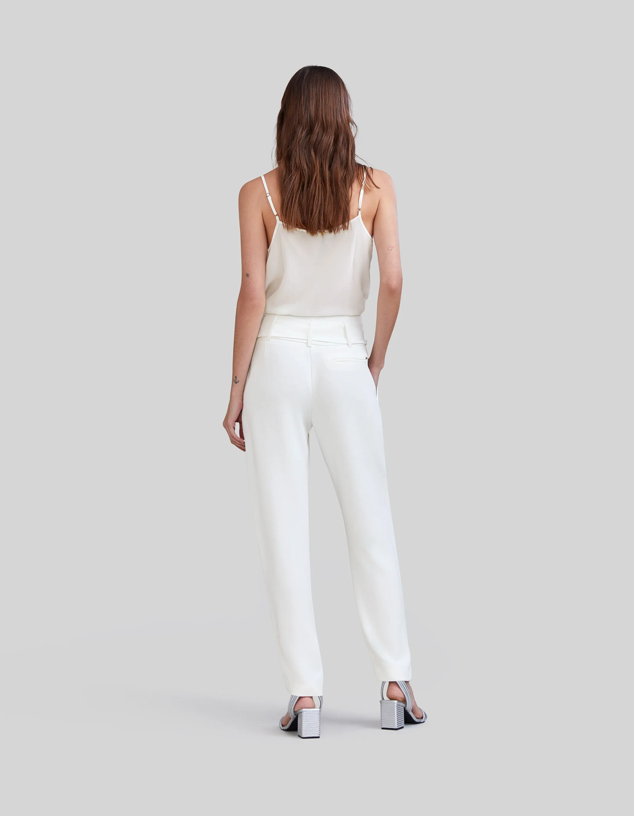 Pantalon blanc recyclé taille haute ceinturée Femme