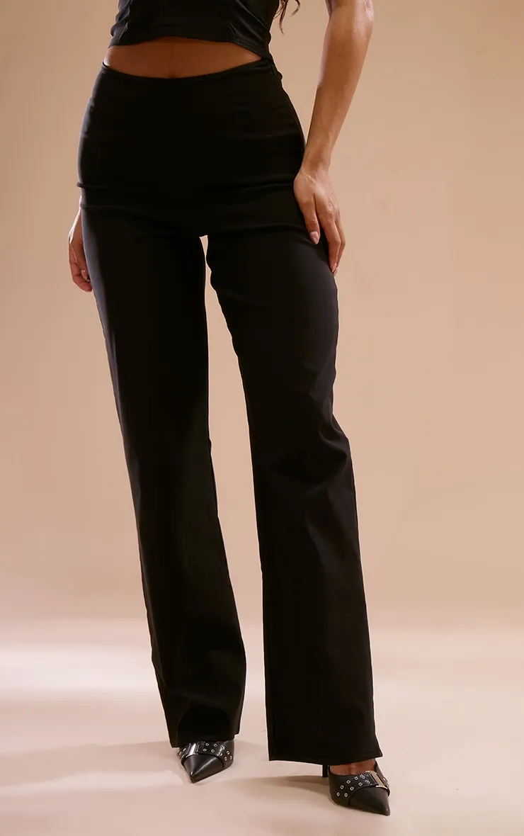 Pantalon droit tissé stretch noir à détail coutures