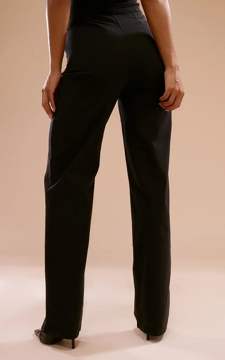 Pantalon droit tissé stretch noir à détail coutures