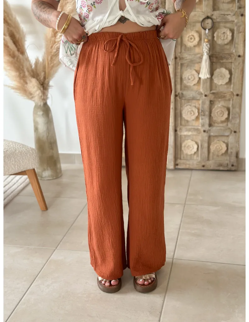 Pantalon gaze de coton terracotta - Kaya