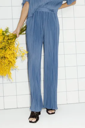 Pantalon large et plissé Femme - Bleu