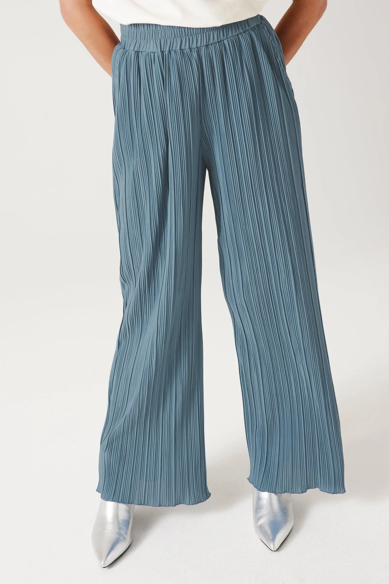 Pantalon large et plissé Femme - Bleu