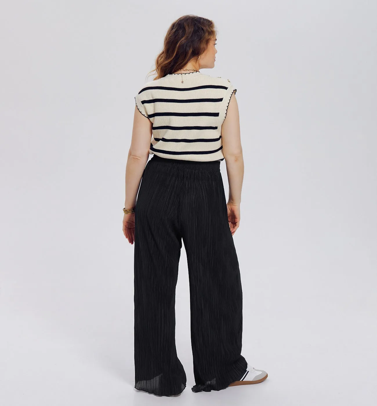 Pantalon large et plissé Femme - Noir