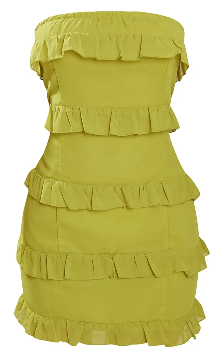 Petite Mini robe bustier vert citron volantée