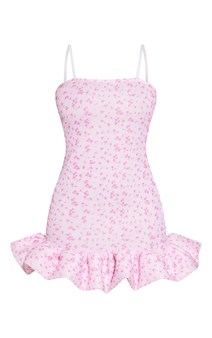 Petite Mini robe en néoprène rose imprimé petites fleurs