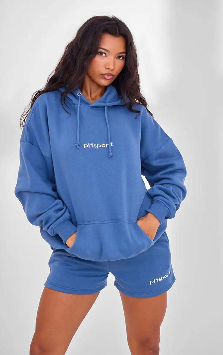 PLT Sport Hoodie oversize bleu acier brodé