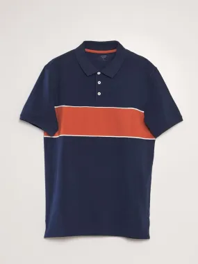 Polo en piqué de coton - Orange/bleu marine