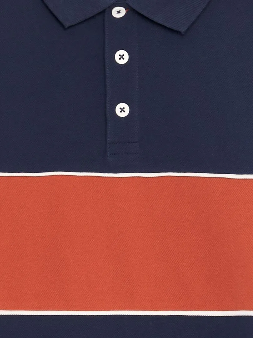 Polo en piqué de coton - Orange/bleu marine